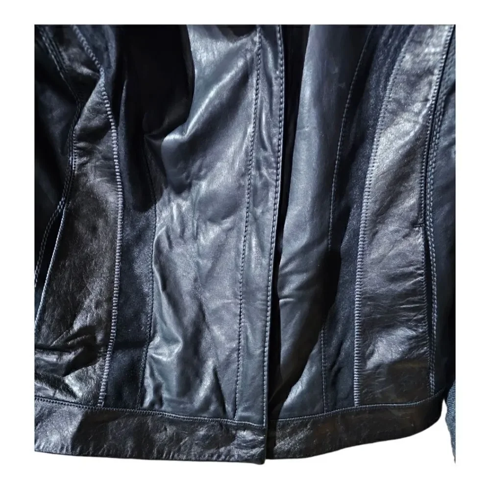 ELIE TAHARI Leather/Cotton Moto Jacket - Size Small‎